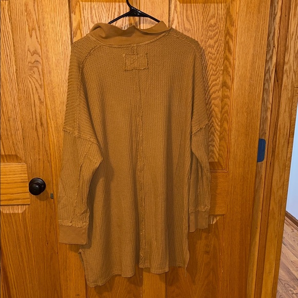 Free People Tan Waffle Knit Long Sleeve Top - Picture 3 of 5